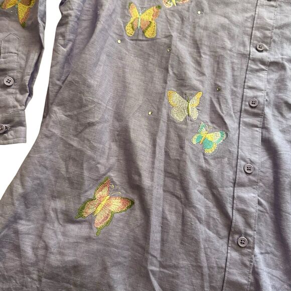 Vintage Quacker Factory Shirt Women 2Xl Purple Butterfly Embroidery Beautiful - Picture 5 of 14